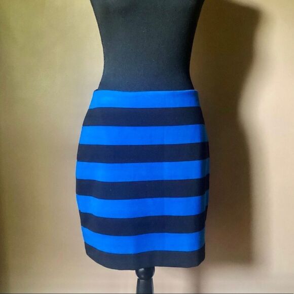 Michael Kors Black and Blue Stripe Skirt - Picture 1 of 3